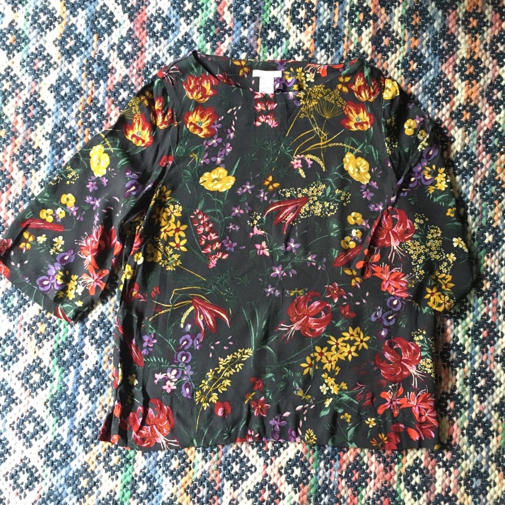 Floral Boatneck 3/4 Sleeve Top